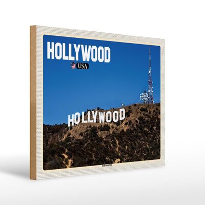 Cartello in legno da viaggio 40x30 cm Hollywood USA Hollywood Hills