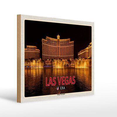 Cartello in legno da viaggio 40x30 cm Las Vegas USA Bellagio giochi d'acqua