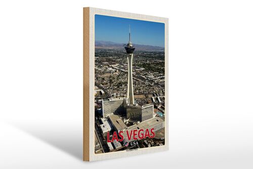 Holzschild Reise 30x40cm Las Vegas USA Stratosphere Tower