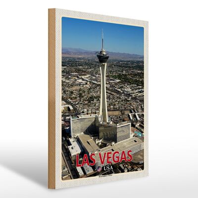 Holzschild Reise 30x40cm Las Vegas USA Stratosphere Tower