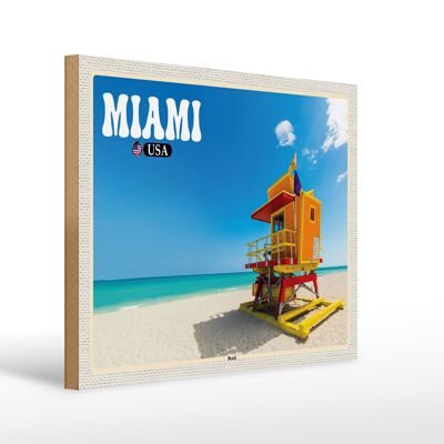 Cartello in legno da viaggio 40x30 cm Miami USA spiaggia vacanza al mare