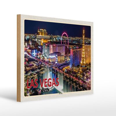 Cartel de madera viaje 40x30cm Las Vegas USA The Strip Casinos Hotel