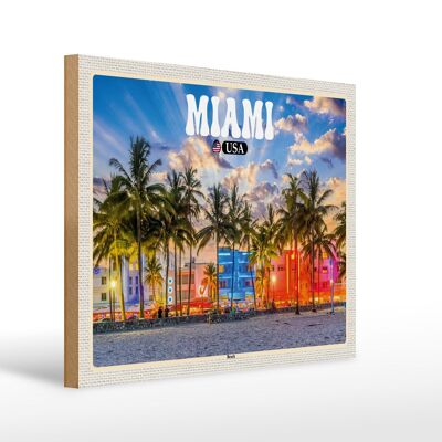 Cartello in legno da viaggio 40x30 cm Miami USA spiaggia palme vacanza