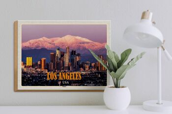Panneau en bois voyage 40x30cm Los Angeles skyline montagnes gratte-ciel 3