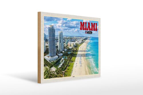 Holzschild Reise 40x30cm Miami USA Strand Hochhäuser Meer Urlaub