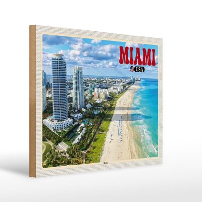 Cartel de madera viaje 40x30cm Miami USA playa rascacielos mar vacaciones