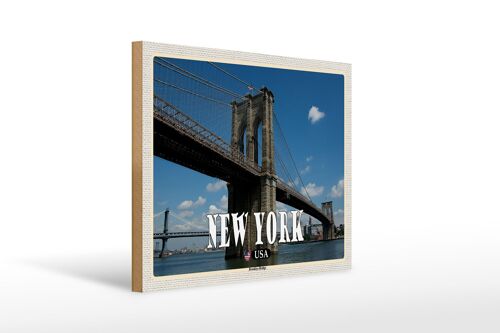 Holzschild Reise 40x30cm New York USA Brookly Bridge Brücke