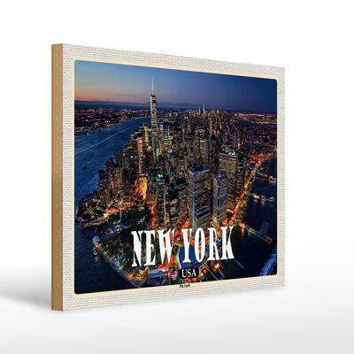 Cartel de madera viaje 40x30cm Nueva York EE.UU. Rascacielos de la Gran Manzana
