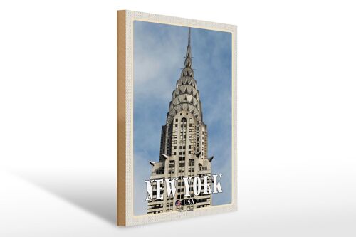 Holzschild Reise 30x40cm New York Chrysler Building Wolkenkratzer