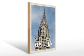 Panneau en bois voyage 30x40cm Gratte-ciel New York Chrysler Building 1