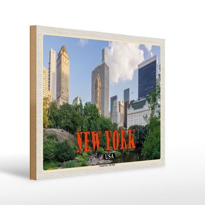 Cartel de madera viaje 40x30cm Nueva York EE.UU. Central Park - The Pond See