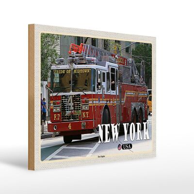 Holzschild Reise 40x30cm New York USA Fire Engine Feuerwehrauto