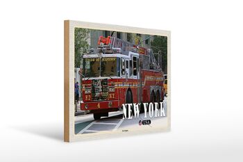 Panneau en bois voyage 40x30cm New York USA Fire Engine pompier 1