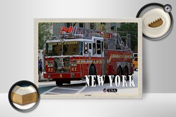 Panneau en bois voyage 40x30cm New York USA Fire Engine pompier 2