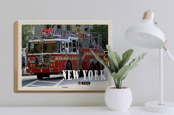 Panneau en bois voyage 40x30cm New York USA Fire Engine pompier 3