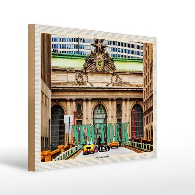 Cartello in legno da viaggio 40x30 cm New York USA Grand Central Terminal