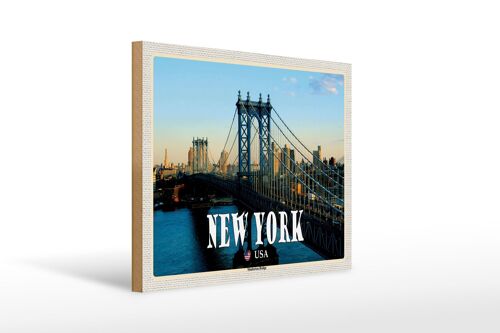 Holzschild Reise 40x30cm New York USA Manhattan Bridge Brücke