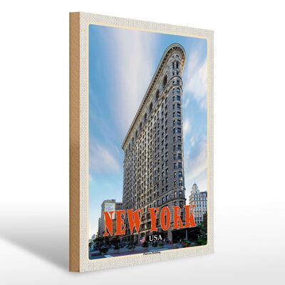 Cartel de madera viaje 30x40cm Nueva York EE.UU. Flatiron Building