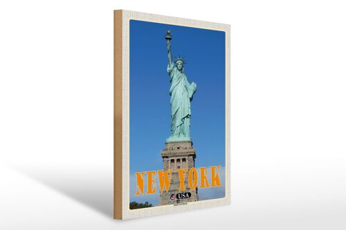 Holzschild Reise 30x40cm New York Statue of Liberty Freiheitsstatue