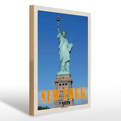 Holzschild Reise 30x40cm New York Statue of Liberty Freiheitsstatue