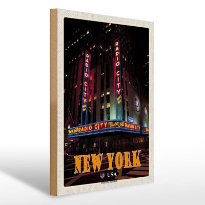 Cartello in legno da viaggio 30x40 cm New York USA Radio City Music Hall