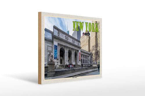 Holzschild Reise 40x30cm New York USA Public Library Bibliothek