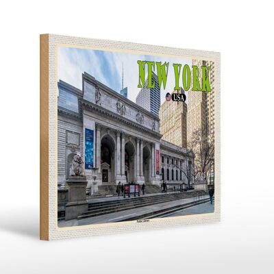 Holzschild Reise 40x30cm New York USA Public Library Bibliothek