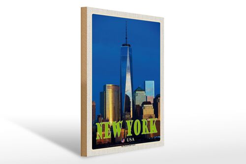 Holzschild Reise 30x40cm New York USA One World Trade Center