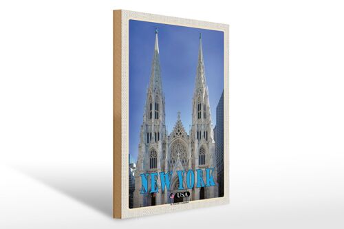 Holzschild Reise 30x40cm New York USA St. Patrick's Cathedral