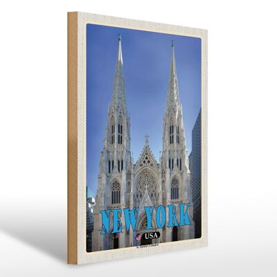 Panneau en bois voyage 30x40cm New York USA St. Cathédrale Saint-Patrick