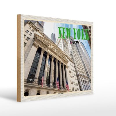 Holzschild Reise 40x30cm New York USA Stock Exchange Börse