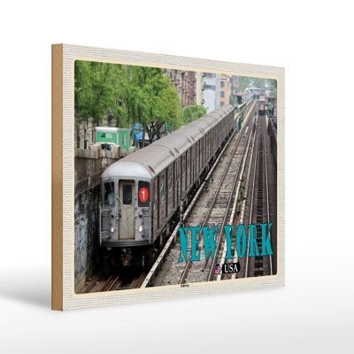 Cartel de madera viaje 40x30cm Nueva York EE.UU. Metro lata de metro