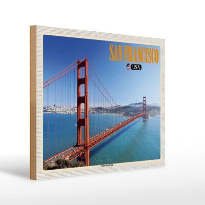 Holzschild Reise 40x30cm San Francisco USA Golden Gate Bridge