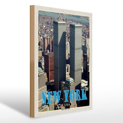 Panneau en bois voyage 30x40cm New York USA World Trade Center