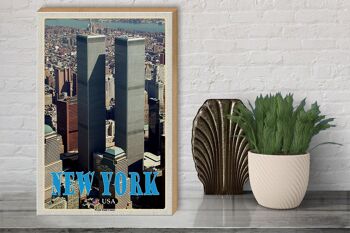 Panneau en bois voyage 30x40cm New York USA World Trade Center 3