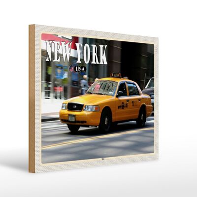 Wooden sign travel 40x30cm New York USA taxi streets gift