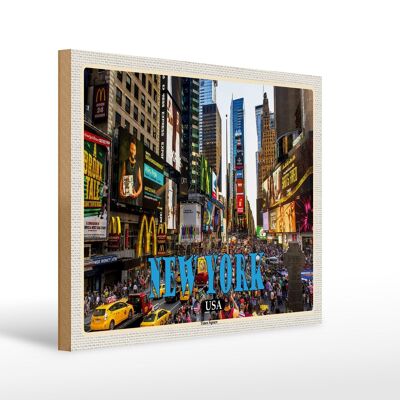 Panneau en bois voyage 40x30cm New York USA Times Square centre
