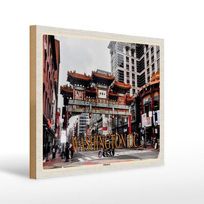 Cartel de madera viaje 40x30cm Washington DC EE.UU. Chinatown