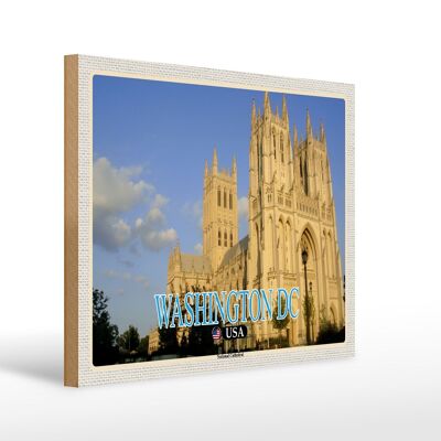 Targa in legno da viaggio 40x30 cm Cattedrale Nazionale di Washington DC USA