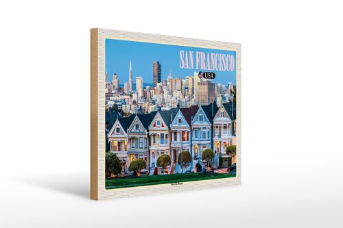 Holzschild Reise 40x30cm San Francisco USA Victorian Houses