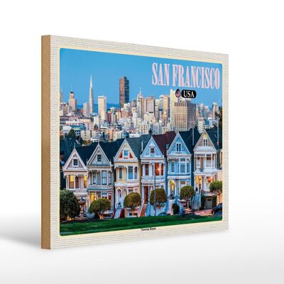 Holzschild Reise 40x30cm San Francisco USA Victorian Houses