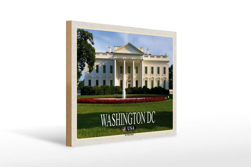 Holzschild Reise 40x30cm Washington DC USA White House Präsident