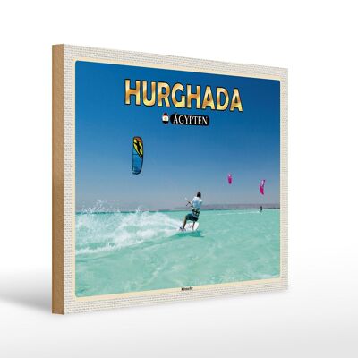 Cartel de madera viaje 40x30cm Hurghada Egipto kitesurf vacaciones