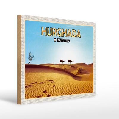 Cartel de madera viaje 40x30cm Hurghada Egipto camellos del desierto