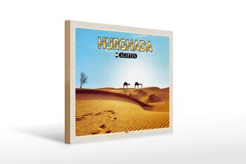 Panneau en bois voyage 40x30cm Hurghada Egypte chameaux du désert 1