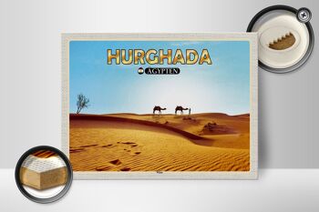 Panneau en bois voyage 40x30cm Hurghada Egypte chameaux du désert 2