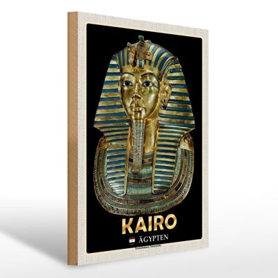 Cartello in legno da viaggio 30x40cm Cairo Egitto Maschera mortuaria di Tutankhamon