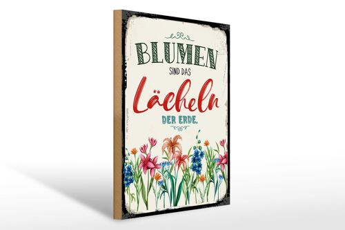 Holzschild Spruch 30x40cm Blumen sind das Lächeln der Erde