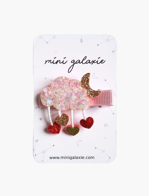 Barrette enfant pince avec nuage a paillettes et petits cœurs - idée cadeau anniversaire