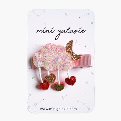 Children's barrette clip with glitter cloud and little hearts - birthday gift idea